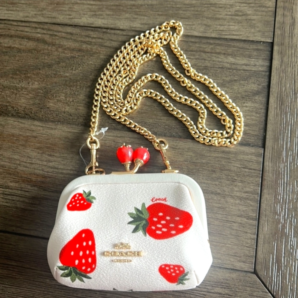 🍓Coach Nora kisslock card case purse with wild strawberry🍓